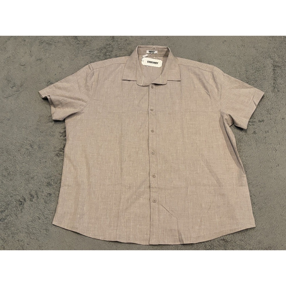 NWT Coofandy Shirt Mens 2XL XXL Beige Short Sleeve Button Up Casual Relaxed